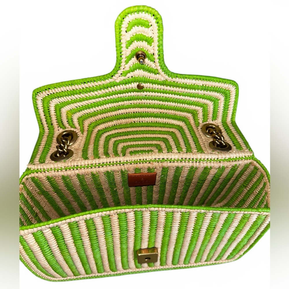 Gucci Raffia Small GG Marmont Green Shoulder Bag - Picture 8 of 12